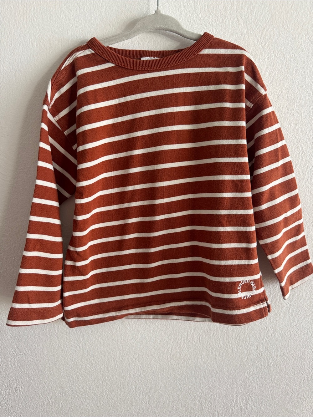 Zara Kids Rust & White Striped Long-Sleeve Top